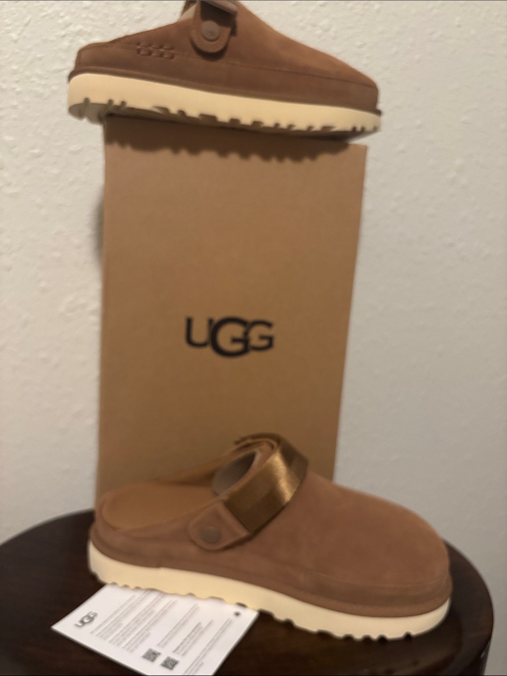 UGG Woman Chestnut Suede Slip-On Clog with Adjustable Strap
